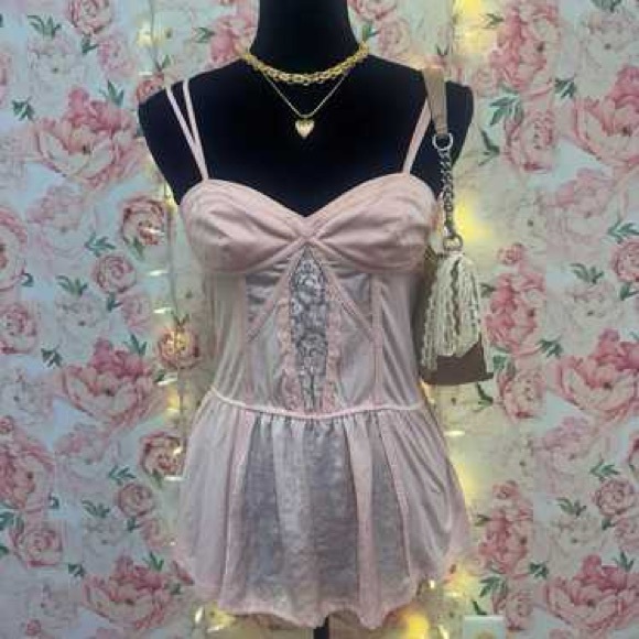 Victoria’s Secret - Women’s (S) Y2K Pink Bustier Babydoll Tank Top, Lace Detail - Picture 2 of 5